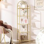 Hzuaneri 5 Tier Bookcase Bookshelf, Tempered Glass Bookshelves, Slim Shelving Unit for Bedroom, Bathroom, Home Office, Steel Frame, Gold BC05001G