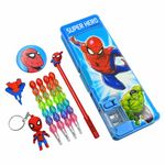 ZAYDANIC Plastic Spiderman Pencil Box Case Inbuilt Led Light With Dual Sharpener, Magnetic Lock & Dual Compartments, School Stationery Kit For Students (Multicolor)