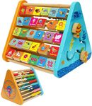 Toyshine 5 in 1 Wooden Activity Centre Triangle Toy | Alphabet, Blocks, Abacus, Clock, Writing | Toys for Babies Montessori Learning Toy for 1-5 Year Old - New