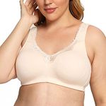 Ayigedu UK Women's Plus Size Bra Full Coverage Non-Wired Non-padded Minimizer Cotton Bra 32-DD Beige