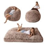 MAXYOYO Giant Bean Bag Bed - Convertible Folds from Bean Bag Chair to Bed - Large Sofa with Plush Cover and Fluffy Filling Included for Adult, Couples, Guest (Brown, Double)