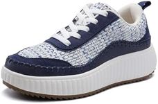 DREAM PAIRS Women Chunky City Tweed Comfortable Casual Platform Fashion Sneakers.,Size 10,Navy-Arch,SDFN2379W