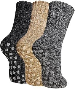 SeeyAN Merino Wool Grip Socks For Womens Non Slip Ski Boot Hiking Thermal Winter Warm Cozy Anti Skid Socks 3 Pairs (Black/Grey/Khaki)