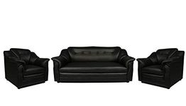 Sekar Lifestyle Polyurethane Series Leatherette Sofa Set for Living Room (Black, 3+1+1 Seater) Standard Sofa