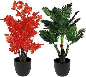 HYPERBOLES 5 Ft Big Artificial Palm Tree and Red Maple Tree Plant for Home, Office, Hotel Decor and Housewarming Gift - (Pack of 2)