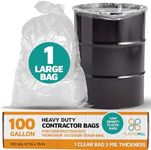 PlasticMill Contractor Bags Heavy Duty - Commercial, Industrial Garbage Bags - Clear Construction Trash Bags - Outdoor, Garden Trash Bags, 100-Gallon, 3 Mil, 67"x79" (1-Count)