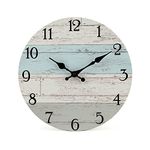 Silent Non-Ticking Wooden Decorative Round Wall Clock Quality Quartz Battery Operated Wall Clocks Vintage Rustic Country Tuscan Style Wooden Home Decor Round Wall Clock (14Inch, Coastal Worn Blue)