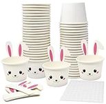 Gift Boutique 50 Count Easter Treat Snack Cups Bunny Disposable Paper Cup Dessert Ice Cream Bowls Spring Bunnies with Ears Design For Frozen Treats Cupcakes Rabbit Party Favor Supplies Decorations