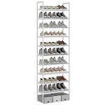 AcornFort® S-528 10 Tiers White Adjustable Shoe Storage Tall Shoe Rack Organiser Shelf Hold Stand for 30 Pairs Shoe, 56 x 30 x 170cm Silver, Sturdy Design, Space Saving…