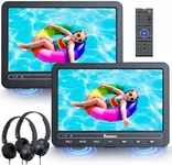 NAVISKAUTO 10.5" Dual Car DVD Player with 5 Hours Rechargeable Battery, Portable DVD Player for Car with 2 Headphones Support USB/SD Card, Region Free, Last Memory (1 Player + 1 Screen)