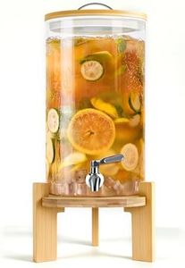 Beverage Dispenser 2.9 Gallon, Glass Drink Dispenser with Stand, Drink Dispensers for Parties, Beverage Dispenser with Wood Stand, Stainless Steel Spigot, for Parties,Bars,Restaurants (2.9 Gallons)