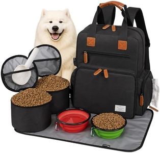 Modoker Dog Travel Bag, Airline Approved Backpack for Pet Accessories Organizer, Tote Weekend Bag with 2 Dog Food Storage Containers, 2 Collapsible Bowls, 1 Pet Mat, Black