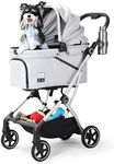 Beberoad Pets T4 Max Pet Stroller for Small Medium Dogs Cats, 4 Wheels Travel Folding Carrier Waterproof Puppy Stroller with Pad, Canopy and Cup Holder, Gray