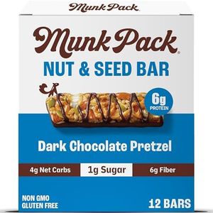 Munk Pack Nut & Seed Bar Dark Chocolate Pretzel | 1g Sugar, Low Carb & Keto, 6g Protein | Gluten Free, Plant Based, Zero Added Sugar | Sweet & Salty Breakfast & Snack Bars | 12 Count