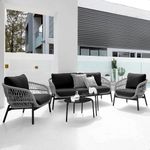 BRISHI Outdoor 4 Seater Sofa Set | Balcony Sofa | Patio Furniture Sets | Conversation Sets | Braid & Rope Garden Sofa Set. (Grey/Black)