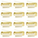 INHEAVEN 12 pcs Wig Clip with Safety Pins, 10-Teeth Hair Extension Snap Clips Invisible Strong Wig Combs to Secure Wig No Sew Chunni Grip Dupatta Clips Hijab & Tikka(Gold) (12)