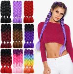 Luxiremi Jumbo Braiding Hair Extensions for Braiding Crochet Twist Box Braids Hair 3 Bundles 24 inch 2 Tone Black to Wine Red Violet Kanekalon Synethtic Hairpieces