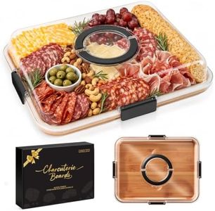 Renmxj Charcuterie Board with Clear Lid, Travel Portable Cheese Board Charcuterie Boxes Cutting Boards for Kitchen, House Warming Gifts New Home, World Cup Gift (Black, 1 Compartment)