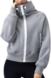 AARYA Women's Fleece Zip Up Hoodie Crop Jacket with Pockets Grey Heather XS