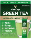 VitaCup Green Tea Instant Packets, Enhance Energy & Detox with Matcha, Moringa, B Vitamins, Fiber, Keto, Paleo, Vegan in Tea Powder Single Serving Sticks, 24 Ct