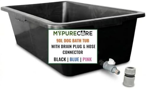 MYPURECORE 90L Dog Bath Tub – Pet Bath Pool with Drain Plug & Hose Connector – Durable Plastic Dog Washing Tub for Indoor & Outdoor Use (BLACK)