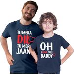 INDISSH Father Son Matching Printed Cotton Tshirt Combo - FS-06-NavyBlue-F-2XL/S-32