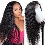 Deep Wave Curly 4x4 Lace Closure Wig Human Hair for Black Women 16 Inch Wet and Wavy Lace Front Wig Human Hair Glueless Pre Plucked Bleached Knot Remy Human Hair Wig Natural Black Color 150% Density