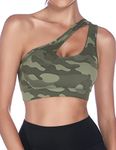 Sykooria Womens One Shoulder Sports Bras Workout Yoga Bra Sexy Cute Medium Support Camouflage Green Crop Tops S-XXL