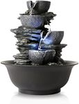 WICHEMI Indoor Water Fountain Tabletop Fountains Waterfall Fountain Indoor Water Feature Feng Shui Zen Meditation Cascading Desktop Fountain with LED Light for Home Office Indoor Decor (Style 15)