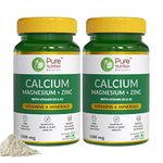 Pure Nutrition Calcium Magnesium & Zinc Supplement with Vitamin D3 & K2 (600 IU) for Women & Men | Supports Bone & Joint Health | Aids Muscle Health, Boosts Collagen Synthesis | 1400mg - 120 Tablets