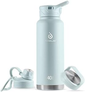 IDEUS Vacuum Insulated Water Bottle, Stainless Steel Double Wall Flask Metal Sports Canteen with Leak-Proof Straw Screw Cap (Light Blue, 40oz (1140ml))