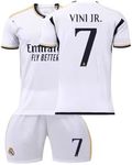 Kids Soccer Jersey #7 Boys Jersey Kit Football Suit Soccer Jersey Shorts Set for Sports Fan(White-20)