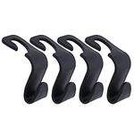 ABOUT SPACE Car Backseat Headrest Hook - 4 Pcs Plastic Hanging Storage Holder - Car Organizer - Space Saving Organiser for Handbags, Wallets, Grocery Bag, Umbrella Caps - Suitable for All Cars (Black)