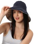 Haute Sauce Women Solid Navy Blue Fabric Sun Hat for Outdoor Everyday Wear | UV Protection | Lightweight | Foldable | Packable | Latest Stylish Casual Headwear for Women & Girls