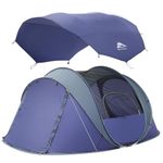 4 Person Easy Pop Up Tents, Waterproof Instant Family Tents with Large Skylight & Removable Rainfly, Automatic Setup with 2 Windows Doors Camping Tent Sky for Hiking & Traveling 9.5’X6.6’X52''