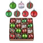 Valery Madelyn Christmas Ornaments for Christmas Tree Decorations, 16ct 2.36" White Red Green Shatterproof Christmas Ball Ornaments Set, Decorative Hanging Ornament Bulk for Xmas Holiday Party Decor