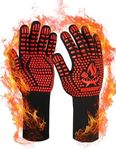 Beesgarden BBQ Gloves Extreme Heat Resistant 800°C / 1472°F, Silicone Non-Slip Grilling BBQ Gloves Oven Mitts Oven Gloves for Barbecue, Grilling, Cooking, Baking, Smoker - Red, L/XL/XXL Size