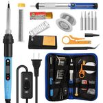 FEITA Soldering Iron Kit for Electronics, 14 in 1 Welding Tools Kit with Switch 80W LCD Adjustable Temperature Solder Iron, 2 Solder Wire, Flux, 5 Soldering Tips, Desoldering Pump, Stand, Tweezers