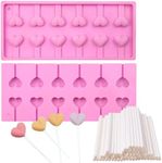 Valentine's Day Heart Lollipop Candy Silicone Mold, 12 Hole Valentine's Day Heart Shape Mold with 80pcs lollipop sticks，DIY Cookies Candy Gummy Chocolate Mold Ice Cream Tray