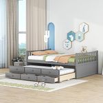 Harper & Bright Designs Full Size Daybed with Trundle and 3 Storage Drawers, Wooden Full Storage Bed, Full Captain's Bed Frame for Bedroom/Guestroom, No Box Spring Needed (Full, Gray)
