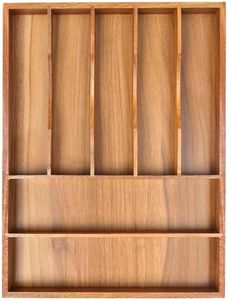 Bellsal Bamboo Silverware Organizer, 12"x15.7" Utensil Holder Cutlery Tray with Grooved Drawer Dividers for Kitchen Flatware, Bedroom, Office (7 Slot, Acacia)