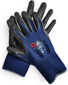 QEARSAFETY 3 Prs Navy Blue Screen-Touch Work Safety Gloves, Foam Breathable Nitrile Rubber Palm Coated, Knitted Quality Liner, Fit To Hand, Logistics, Warehouse Use (8/M)