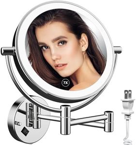 SanaWell Wall Mount Lighted Makeup Mirror with Magnification 1X/7X,Extension Foldable Arm,One Button Switch Wall Mirror for Bathroom Powered by Plug in (Chrome)
