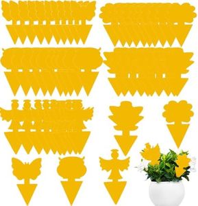 50 Pcs Plant Fly Stickers, Fruit Fly Sticky Trap, Sticky Fruit Fly and Plant Gnat Bug Trap for Indoor or Outdoor Use, Sticky Insect Trap, for Potted Plant, Aphids, Garden(5 Styles, Yellow)