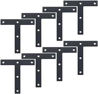 Alise ''T'' Flat Brackets,Corner Bracket Black Corner Brace Mending Plate Repair 120mmX120mm Stainless Steel Flat Braces for Wood Tables, Chairs, Sofas, Beds, Cabinets, Doors and Windows,Pack of 8