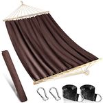 Anyoo Outdoor Garden Hammock with 120CM Wooden Spread Bars, Large Cotton Hammock with Portable Carry Bag and Hanging Straps, Perfect for Patio Yard Beach Camping