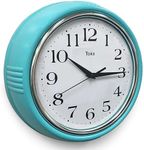 Lily's Home Retro Wall Clock, 9.5 Inch Vintage Design, Silent Non-Ticking Quartz Movement, Battery Operated, Perfect for Kitchen, Living Room, Office, and Indoor Use (Turquoise)