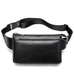 Fashion Fanny Packs for Women Luxury Lambskin Leather Waist Bag Ladies Evening Belt Purse Hip bags Hands-Free Bumbag, Black, Large