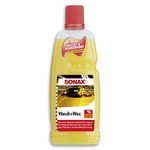 SONAX Wash+Wax 1 ltr | Dual Action Car Shampoo Cleaner & Protector | Cleans & Shields Paintwork Natural Carnauba Wax | Long-Lasting Shine & Protection | Highly Concentrated Formula | Art.No. 03133410
