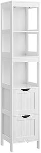 VASAGLE Bathroom Tall Cabinet, Floor Storage Cupboard, with 2 Drawers and 3 Open Shelves, 30 x 30 x 141.5 cm, for Bathroom, Living Room, Kitchen, White BBC66WT